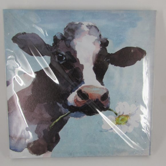 🍍🍍🍍 3 / $15 Cow Head with Flower Wall Print on Canvas - Picture 3 of 4